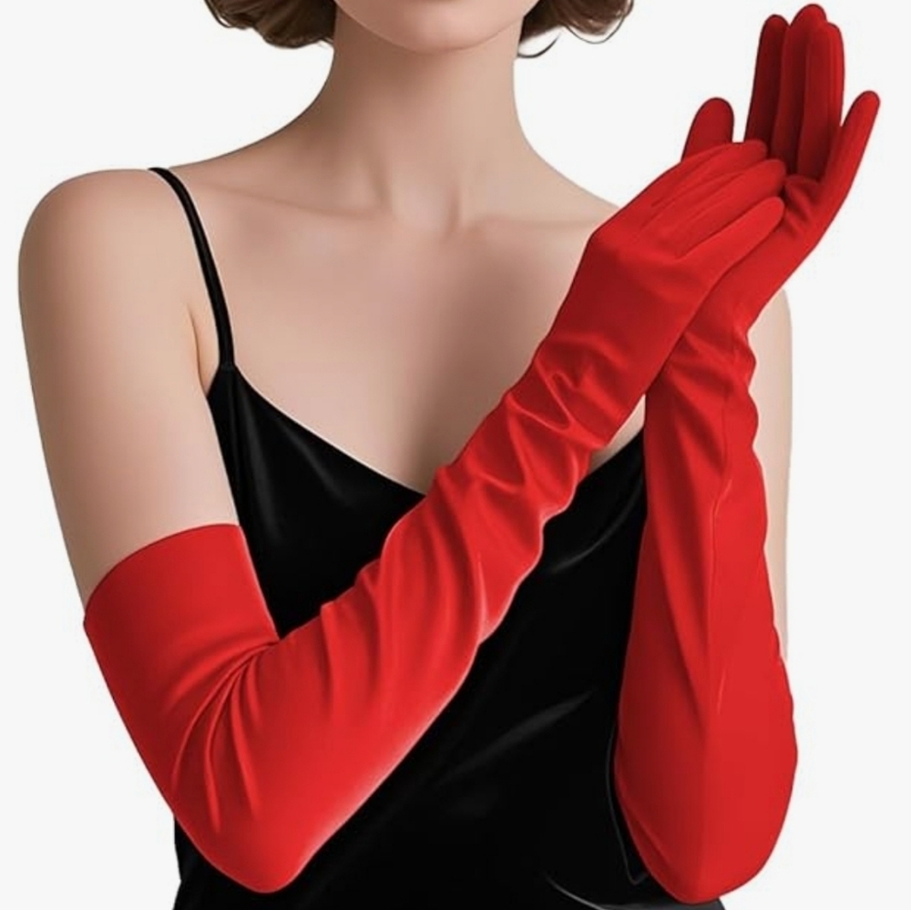 Fine Long Elegant Red Velvet Opera Gloves NWT